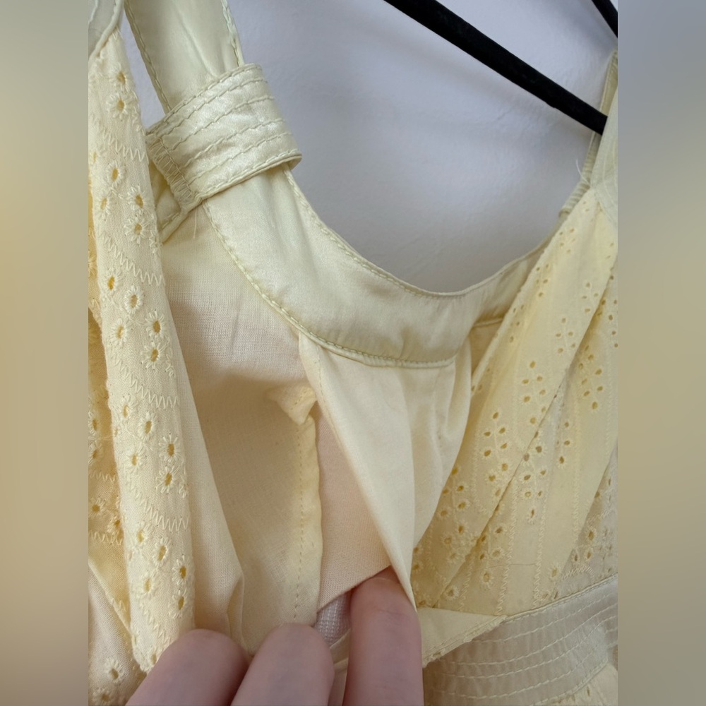 Butter Yellow Sundress Calvin Klein Womens 4 - Eyelet Pleated Cotton Cottagecore - Picture 14 of 16